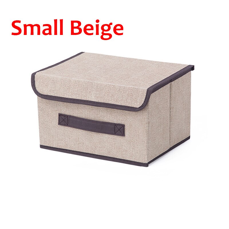 Storage Boxes with Lids No Smell Polyester Fabric Clear Storage Baskets Containers Bins With Double Cover Organizer: Small Beige