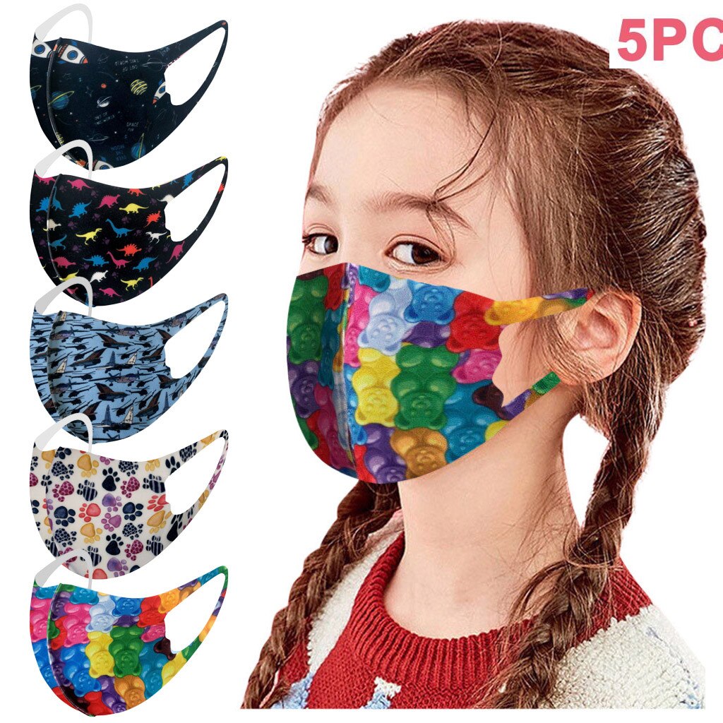 Маски 1\5pcs Children Ski Fasemask Washable Cartoon Lovely Printed Cover Reusable Washable Bandana Mascarillas Navidad: Ivory