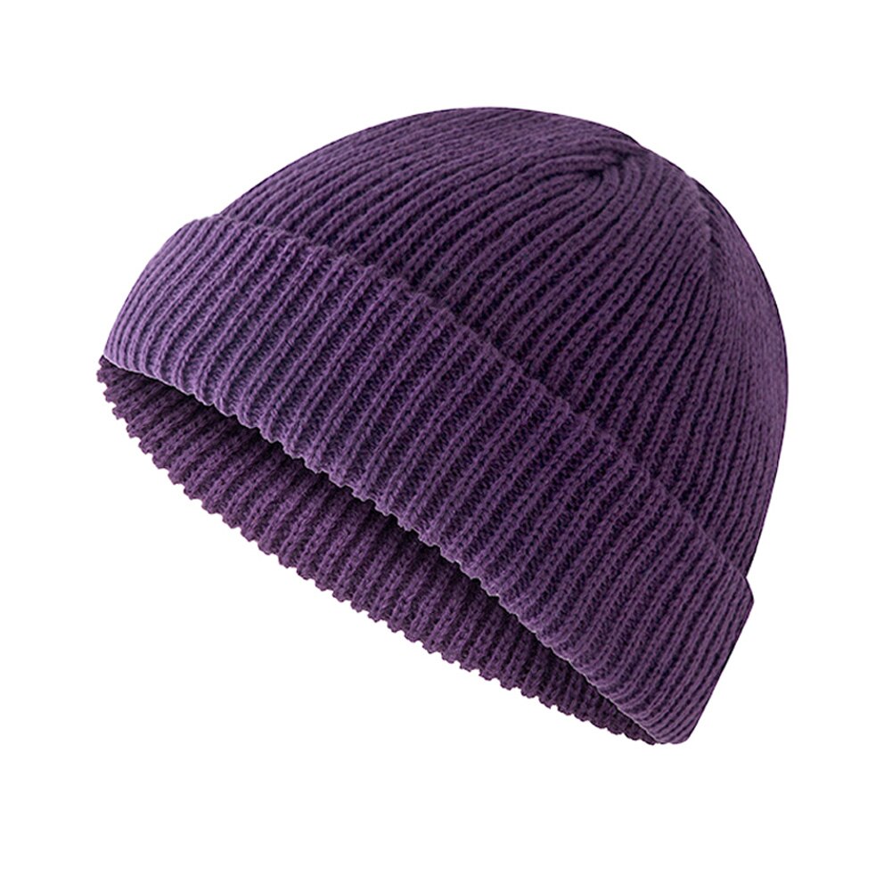 Gorro gorro enrollable cálido pescador tejido Color sólido para hombres mujeres invierno SEC88: purple