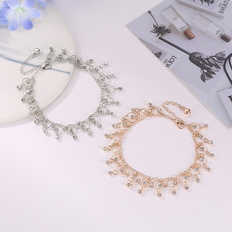 Danymia 2022 bracciale alla caviglia con nappa in oro a piedi nudi per donna catena regolabile con strass gioielli cavigliere accessori per piedi da spiaggia