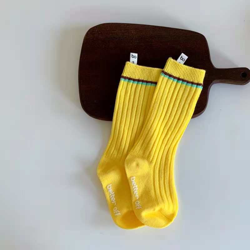 Los niños hasta la rodilla calcetines con inscripciones imprimir para chica niños chico niños adolescente lindo bebé de fútbol blanco Kawaii deporte calcetín largo: BS2125 yellow / M(5-8 years old)