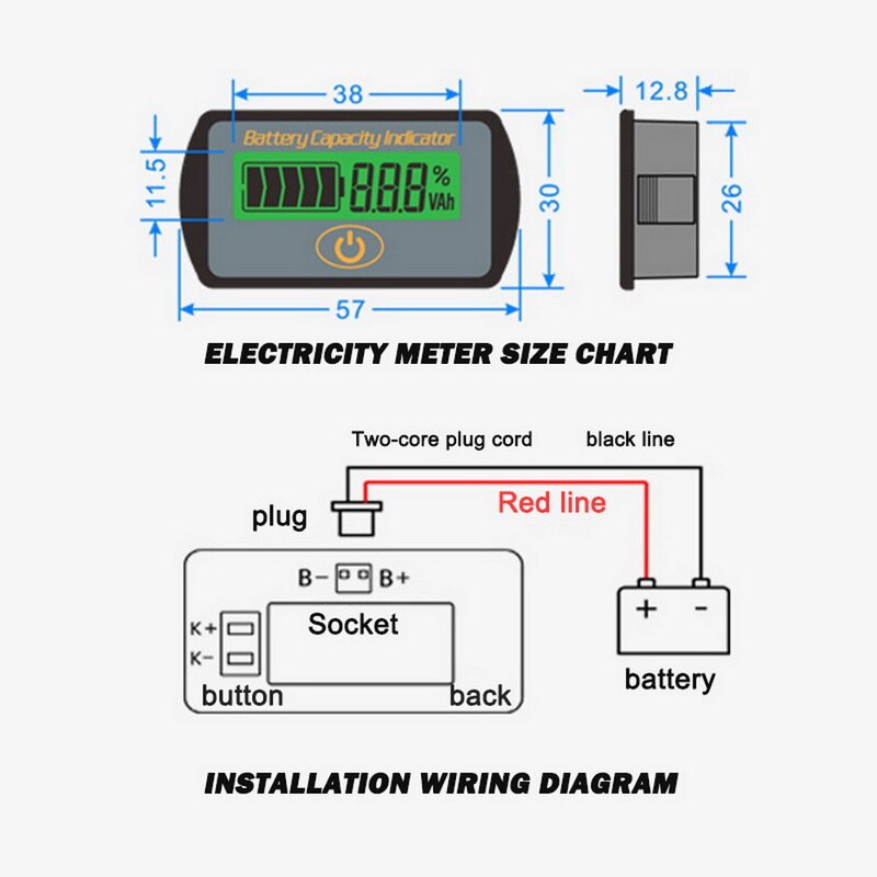 Battery Monitor Capacity LCD digital display Indicator Lead-Acid Lithium Battery Voltmeter