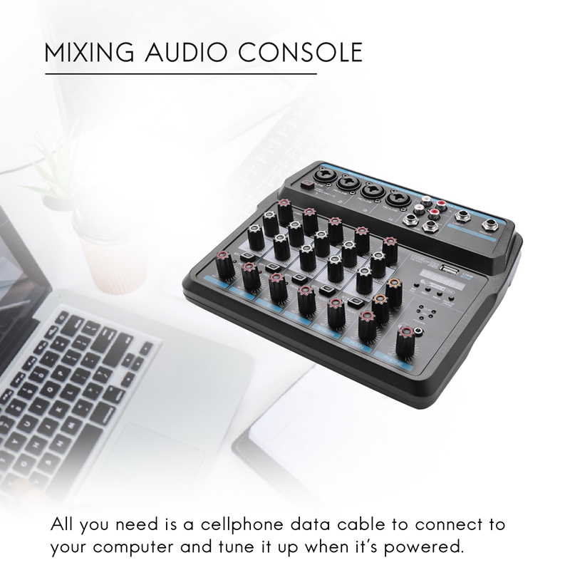 M-6 Draagbare Mini Mixer Audio Dj Console Met Geluidskaart, Usb, 48V Phantom Power Voor Pc Opname Zingen Webcast Party (Us Plug)