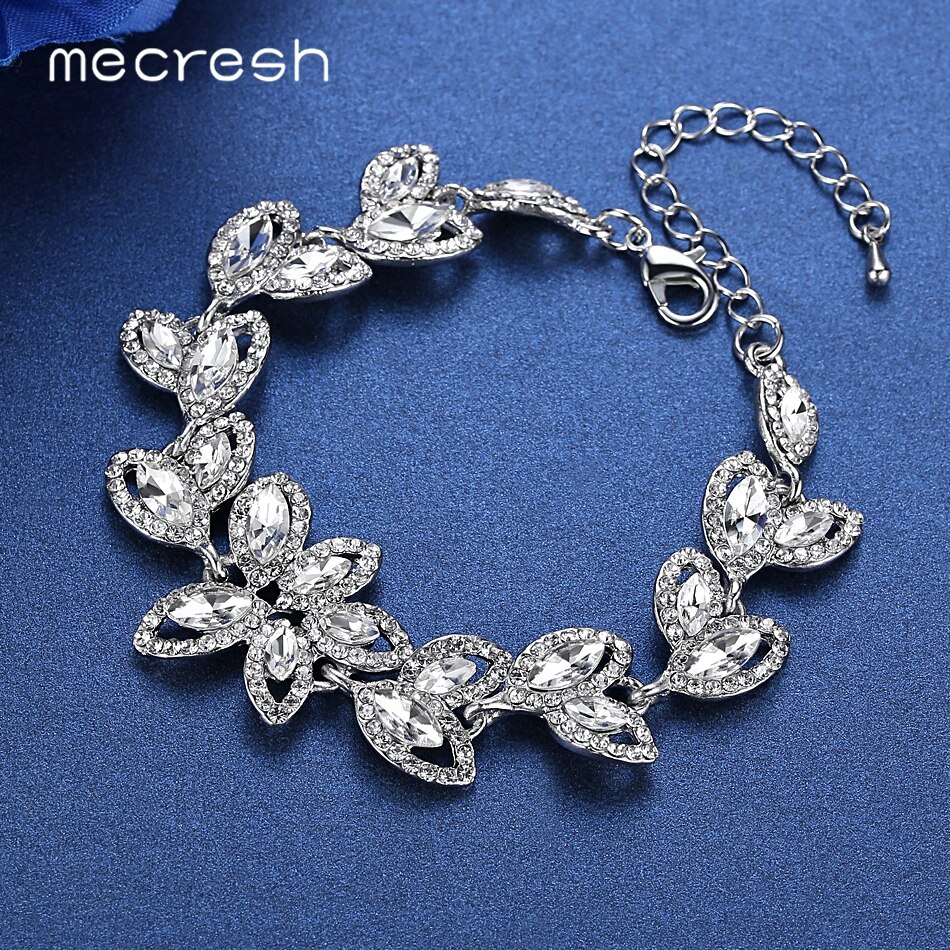 Mecresh Color Horse Eye Shape Wedding Jewelry Sets Leaf Cluster Bridal Earrings Bracelet Sets for Women EH1566+SL046