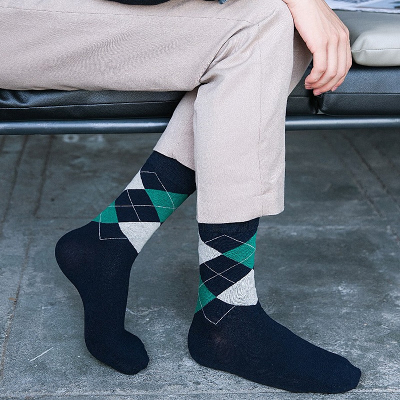 Sokken Casual Mannen Sokken Herfst En Vier Seizoenen Plaid Compressie Retro Zakelijke Banket Jurk Katoenen Sokken Mannen
