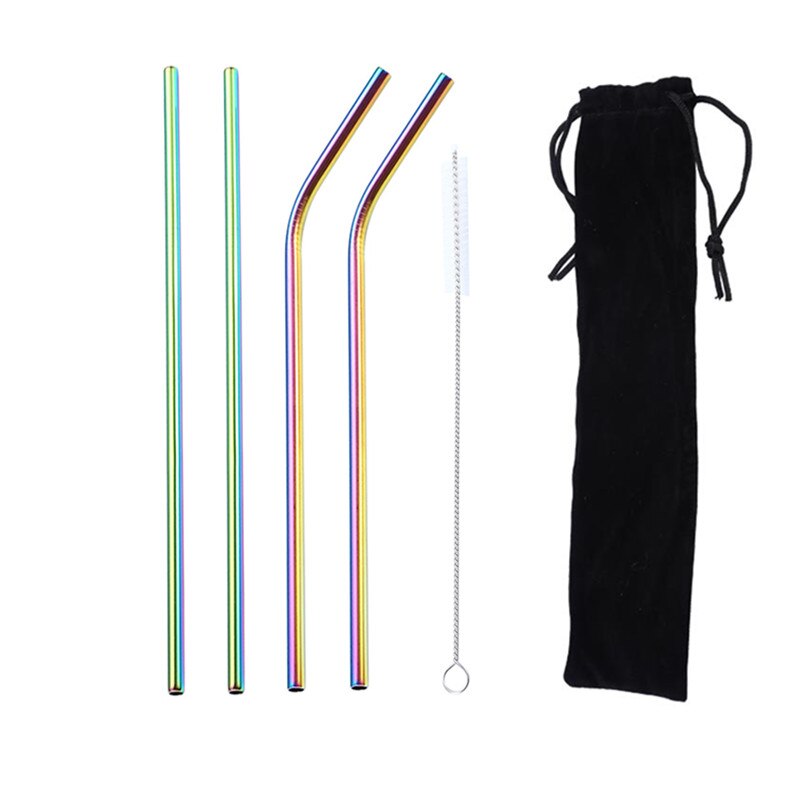 4Pcs Drinking Straw 304 Stainless Steel Straws Reusable Straws Eco Friendly Straight Straw Metal Straw Drinks Bar Accessories: 215mm 6mm Rainbow