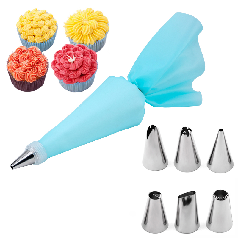 Juego de 6-24 Uds. De bolsa de repostería y boquilla para pastel de acero inoxidable, accesorios de cocina para decorar panadería, equipo de confitería: Rosa
