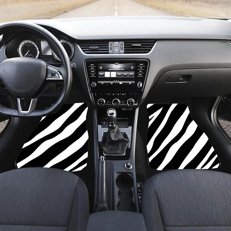 4 stk universelle bilfodmåtter zebra stribe udskrivning auto bil gulvmåtter sæt interiør styling anti slip bil tæppeovertræk