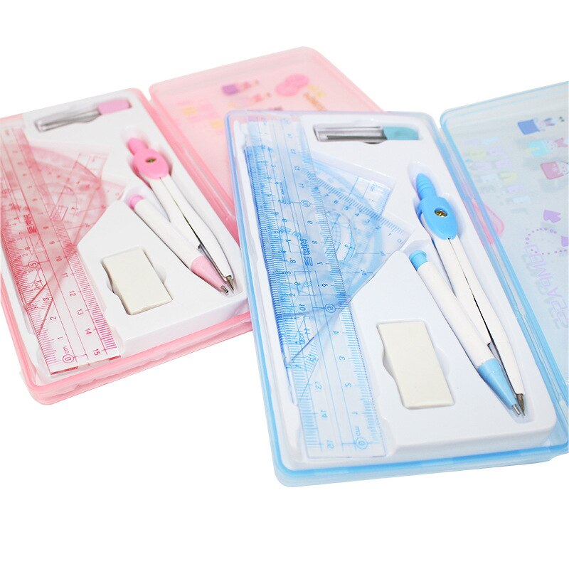 1 Set Drawing Students Math Sets with Learning Stationery Triangle Ruler Geometry Set