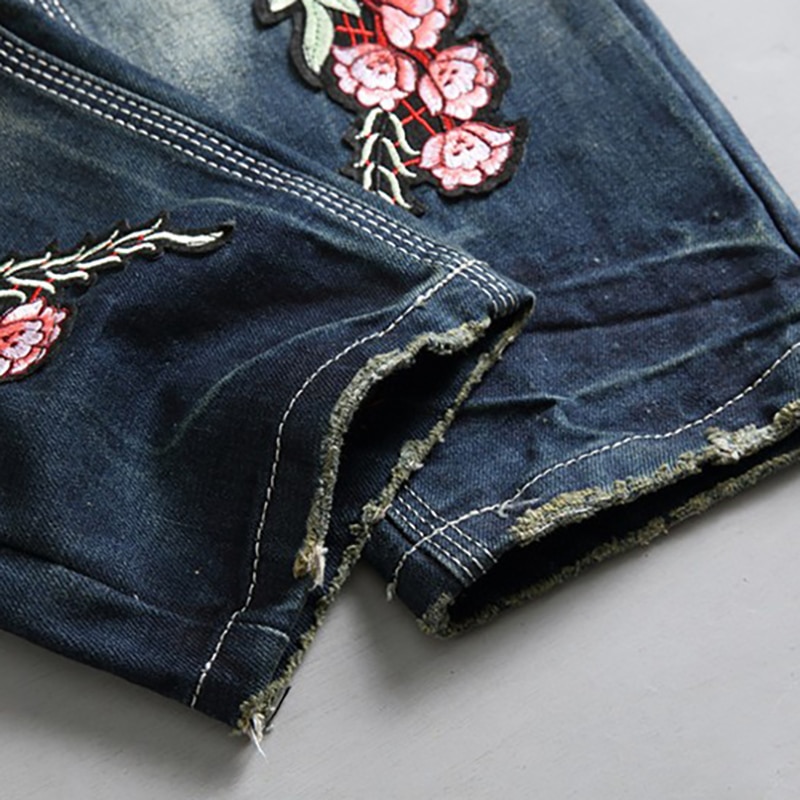 Sokotoo – jean déchiré brodé de fleurs pour homme, pantalon en denim, coupe droite slim, troué