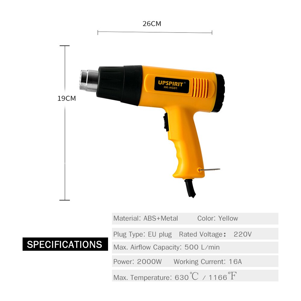 2000W Electric Air Gun Heat Gun with Adjustable Airflow 220V Soldering Heat Gun with Long Cord for Welding Paint Removal