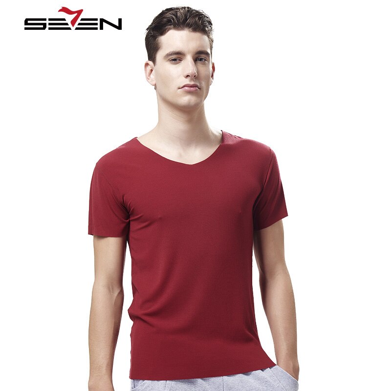 Seven7 Brand Men Undershirts Slim Fit Solid V Neck Comfortable Breathable Men Modal Underwear Short Sleeve Casual Tops 109G48240