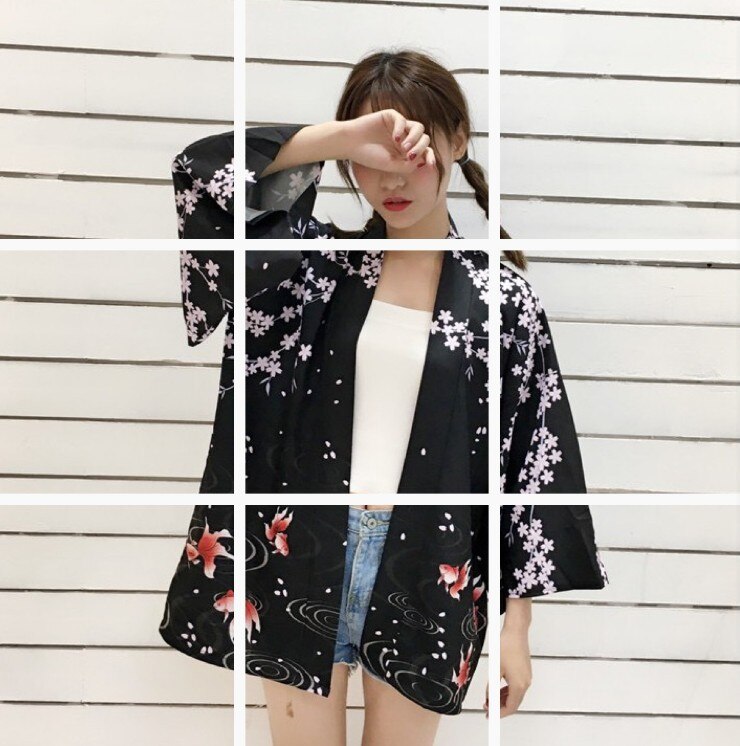 Bella philosophie japon style imprimé vintage Harajuku Style Blouse vagues et vent Dragon chemises japonais manches chauve-souris kimono: 6 KMN003JF