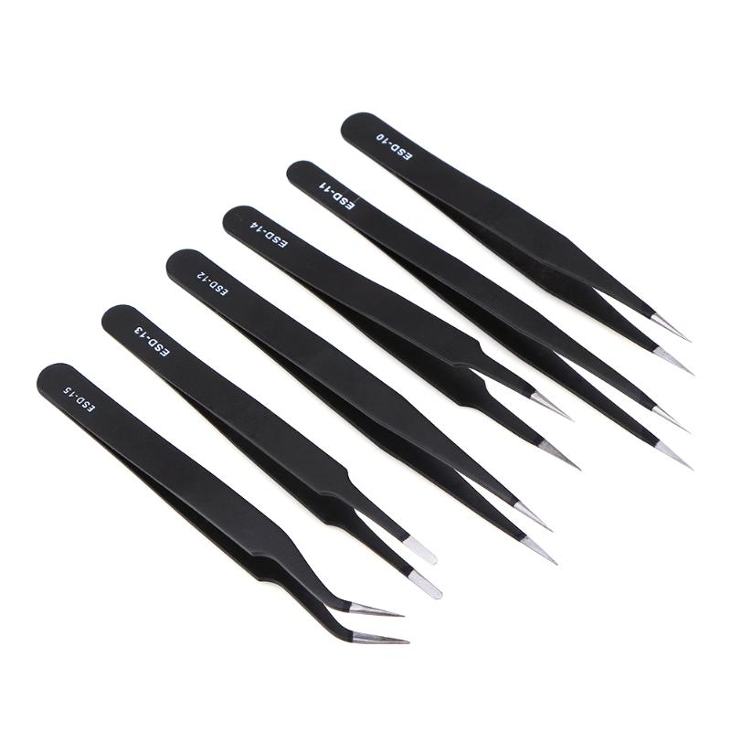 6pcs Safe Stainless Steel Anti-static Tweezers Maintenance Tool Kits Mobile phone repair tool for iphone Tool ESD10, ESD11