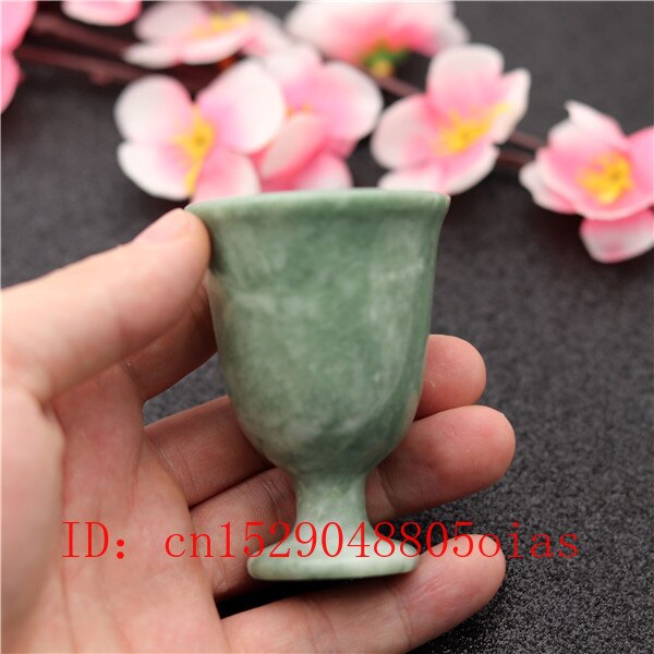 2Pcs Natural White Green Jade Wine Glass Chinese Style Cup Crafts Tea Healthy Energy Appliances