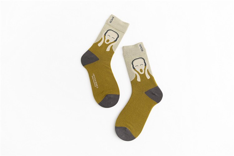 Unisex Oil Painting Style Women Socks 100 Cotton Harajuku Colorful Mid Socks Women 1 Pair Size 35-43 Christmas: 8115-3