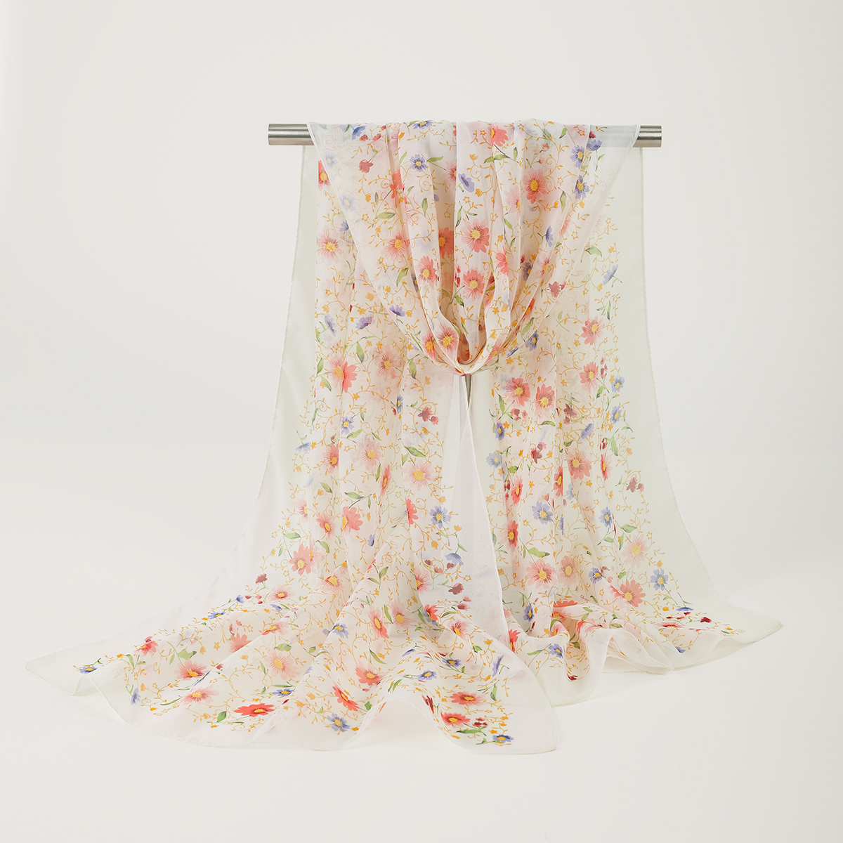 Bufanda con estampado Floral de verano, chales de seda de gasa ligeros y elegantes, toalla de protección solar para viajes y playa, turbante con diadema a la: Negro