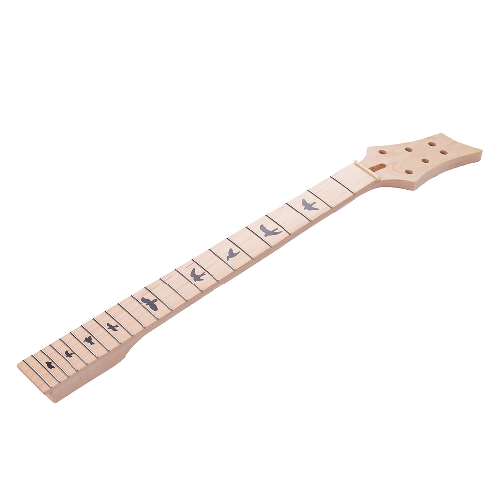 Universele Unfinished Elektrische Gitaar Hals Esdoornhout Hals Vervanging 22 Frets Toets Met Zwarte Vogels Inlay Licht Geel