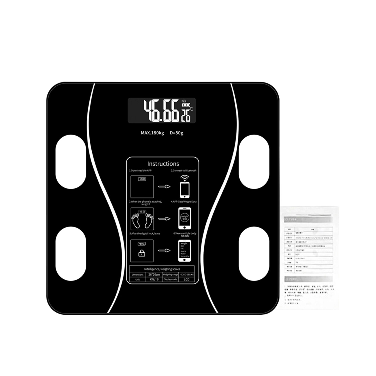 Fitness casa móvil de grasa corporal inteligente báscula peso Bluetooth pantalla LCD Digital con App Analizador de composición baño precisa: A