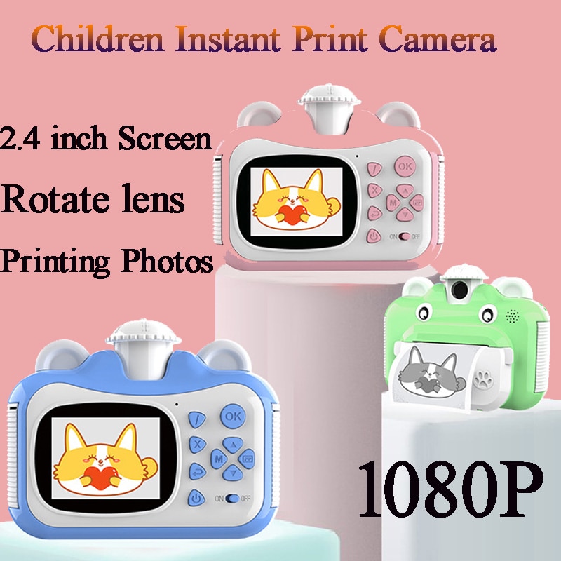 Children Birthday Instant Print Camera 1080P HD Digital Camera With Thermal Photo Paper Cute Cartoon Toys Camera For Kids