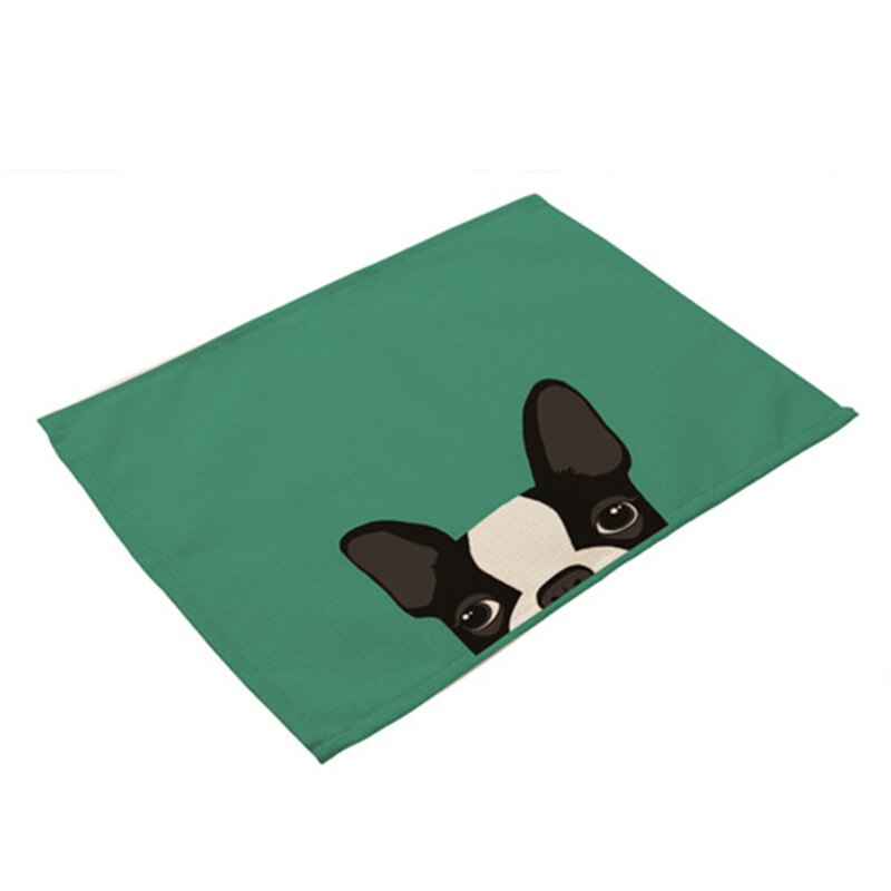 1 stk hund kat mønster dækkeserviet spisebordsmåtte drikkeunderlag western pad bomuld linned kop måtte 42*32cm køkken tilbehør  ma0001: E
