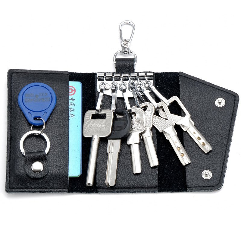 Sleutelhanger mannen vrouwen sleutelhanger organizer etui auto sleutel tas portemonnee huishoudster sleuteletui mini kaarthouder zwart