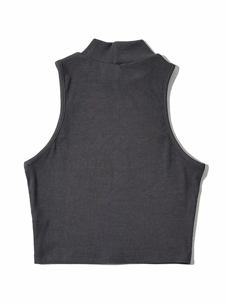 Top corto sin mangas blanco de cuello alto para mujer, Tops negros de de verano, 5 colores