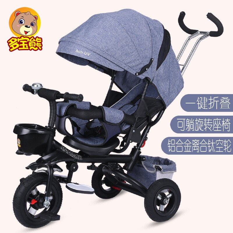 Multifunktions Baby Kinderwagen Faltbare freundlicher Dreirad freundlicher Fahrrad Liege Sitz Raum Rad Drei Räder Kleinkind Kinderwagen: hell Blau Schwarz 2