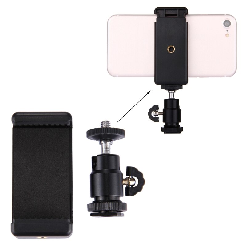 Soporte de teléfono para cámara OOTDTY Clip adaptador de montaje para trípode con cabezal de bola 360 para iPhone Samsung Universal