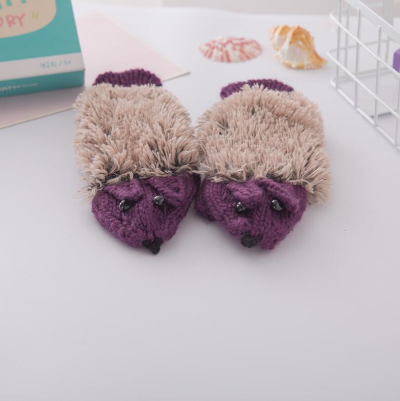 Winter Gloves for Women Girls Novelty Cartoon Knit Thick Mittens Warm Fitness Gloves Hedgehog Ski Heated Wrist Mittens: G014 Purple