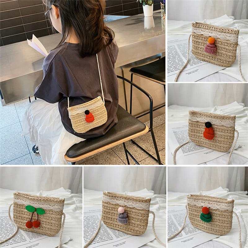 Noennavn søt småbarn baby strand messenger vesker barn barn jenter halm skulderveske håndveske crossbody veske