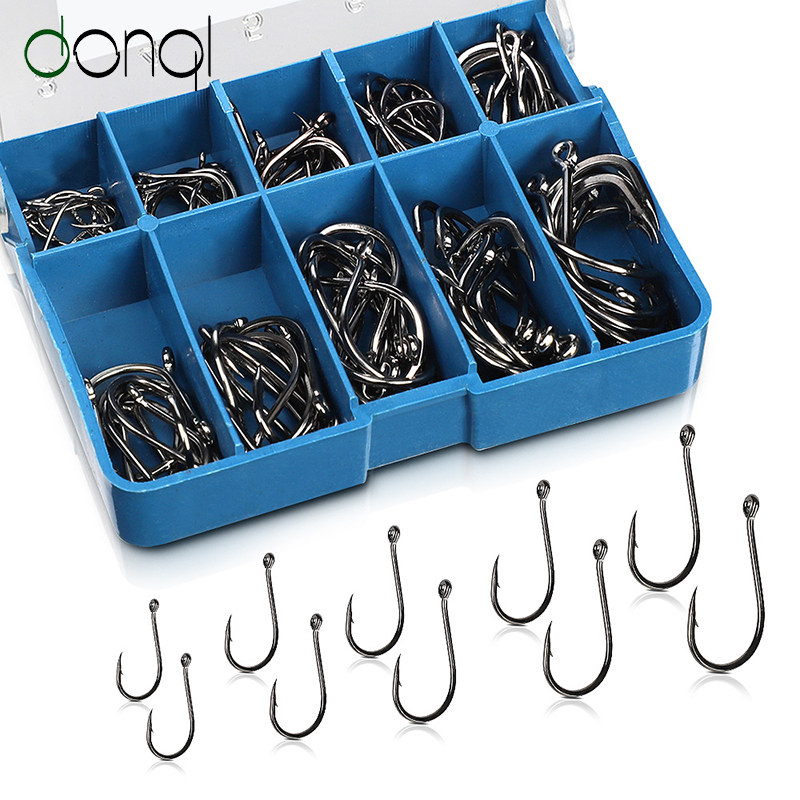 DONAL 100 Uds anzuelos de Pesca 3 #-12 # de acero de alto carbono con púas de una sola carpa anzuelo de pesca de tamaño mixto anzuelos de pesca con mosca accesorios para el mar