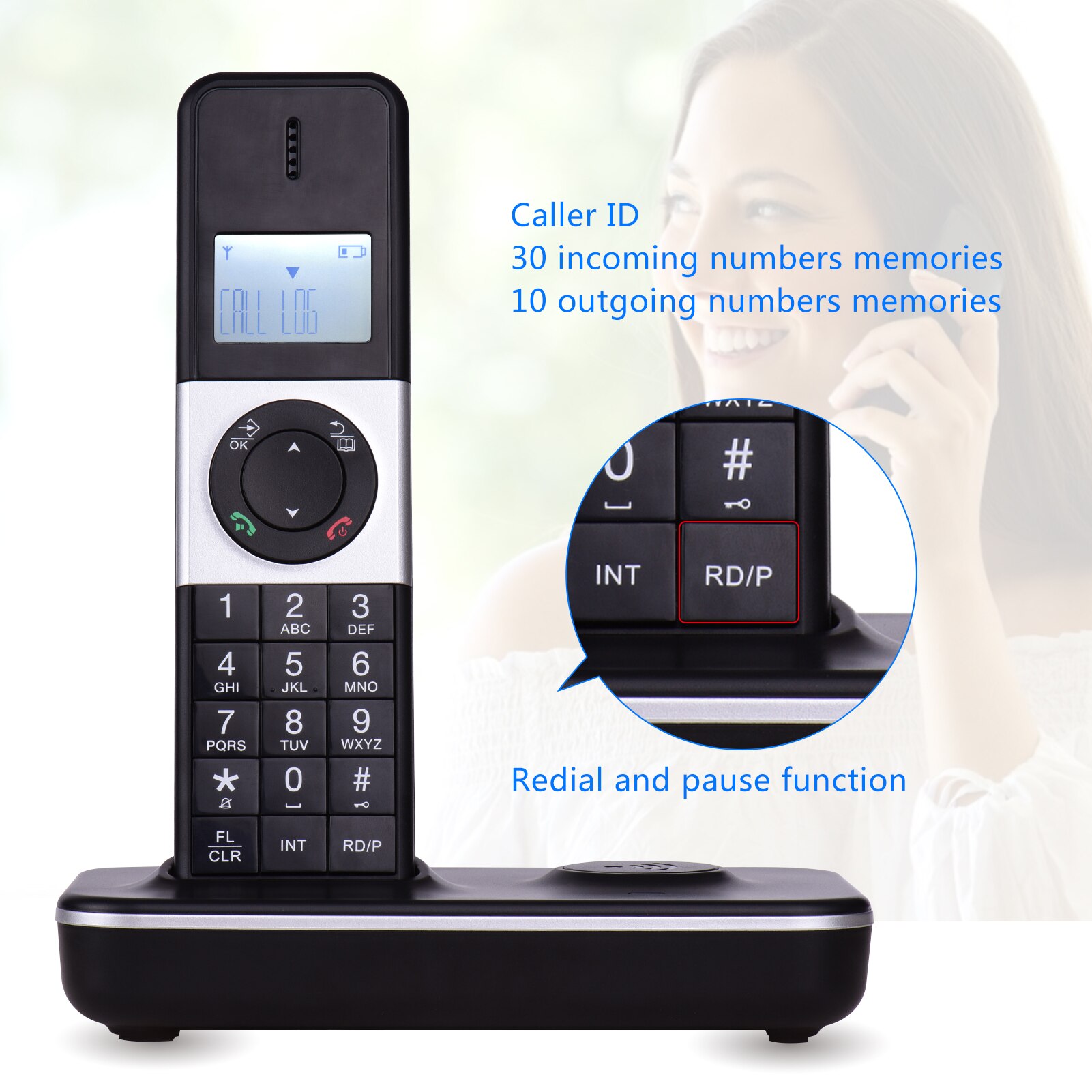 16 Languages 5 Handsets Connection Hands-free Calls Digital Cordless Phone Telephone with LCD Display Caller ID Conference Call