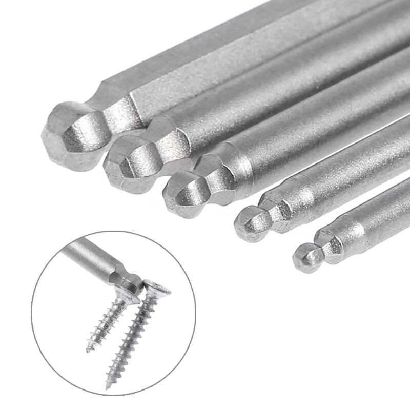 5 Pcs 1/4" Hex Shank 100mm Magnetic Ball End Hexagon Screwdriver Bits Drill Set
