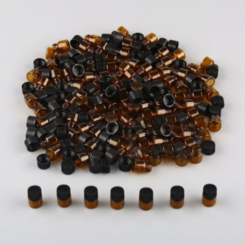 100 stuks 1ml lege glazen flesjes voor essentiële oliën, mini amberkleurige navulbare flesjes voor het bewaren van parfum.