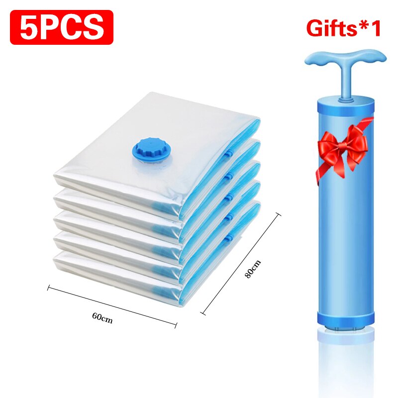 1/5pcs Vacuum Storage Bags,Clothes Organizer Seal Quilt Storage bag Clothing Storage Space Saving Travel Organizer: 60 x 80cm 5pcs