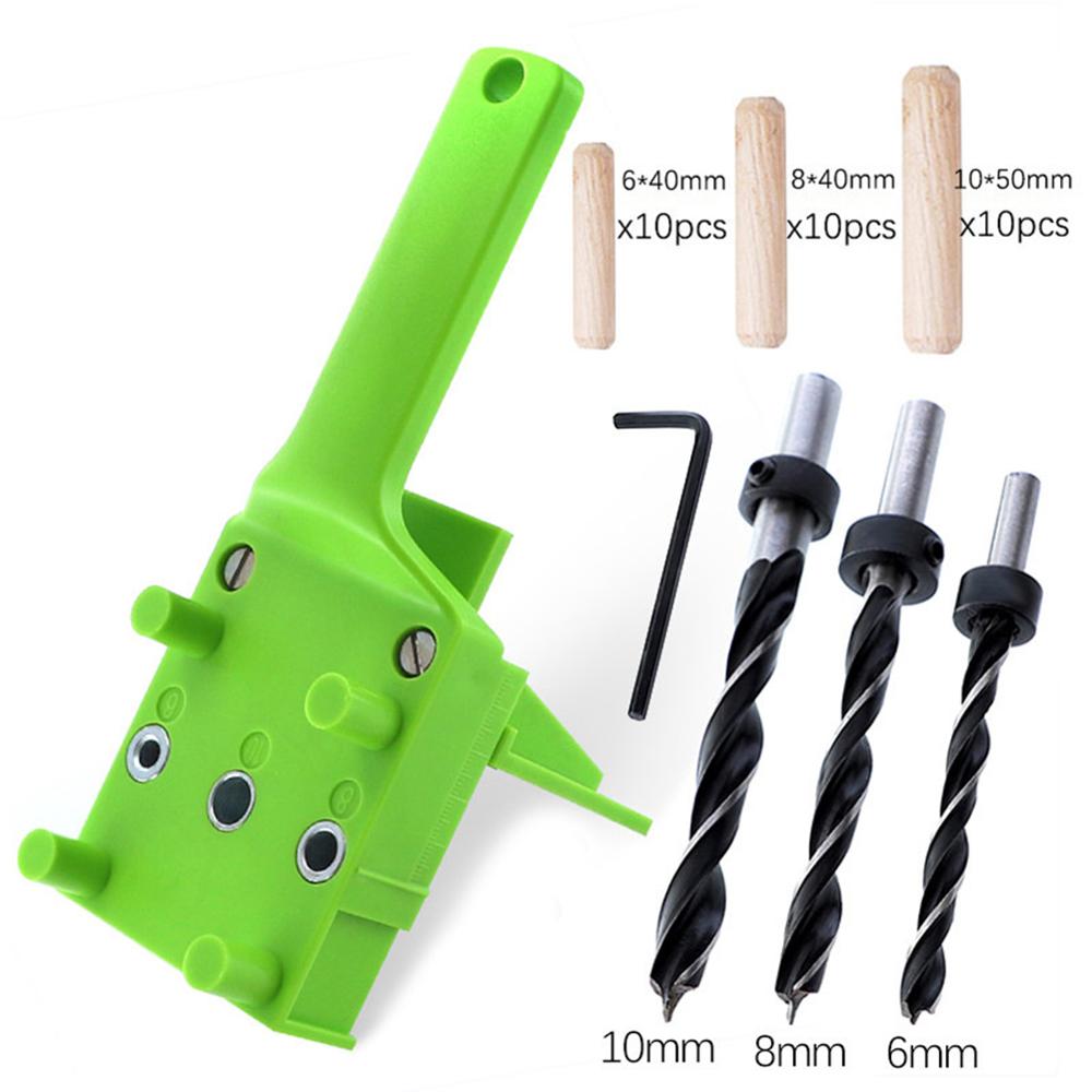 Wood Doweling Jig ABS Plastic Handheld Pocket Hole Jig System 6-10mm Drill Bit Hole Puncher For Carpentry Dowel Joints: type2 green
