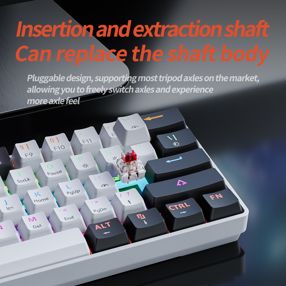 MUCAI-Teclado mecánico MK61 USB para juegos, interruptor rojo RGB retroiluminado, intercambiable en , 61 teclas, Cable desmontable
