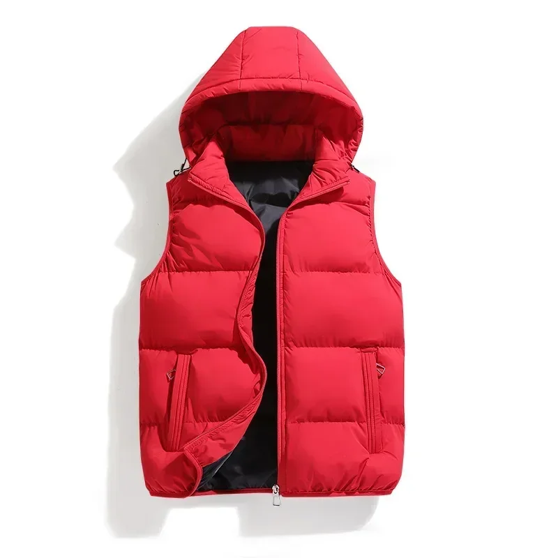 Heren Puffer Jack Mouwloze Katoenen Gewatteerde Jassen Houden Warme Capuchon Jas Dikker Herfst Winter Heren Jassen Afneembare Capuchon: 4XL / Rood