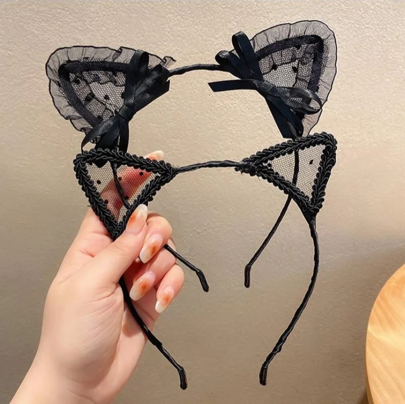 Women Sexy Black Cat Ears Head Bezel Lace Lady Hairband Cosplay Headwear Headband Girl Birthday Party Hair Accessories