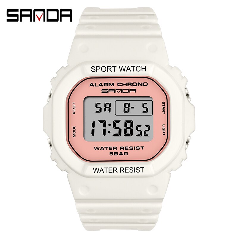 Relógio de pulso eletrônico sanda 2019, relógio de esporte feminino multifuncional de silicone, impermeável, relógios de pulso para estudantes: White pink