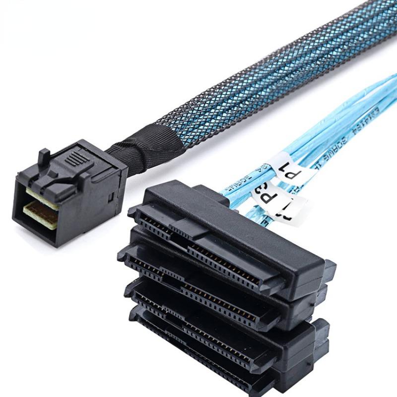 Cable SAS SATA SFF-8643 a 4 SFF-8482 Mini SAS interno HD a 4 conector SFF-8482 con puerto de alimentación de 15 pines divisor de disco duro