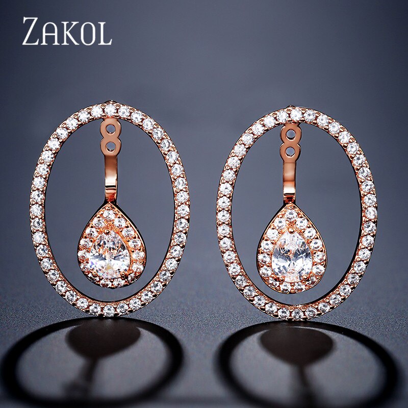 Zakol Ronde Uitsparing Zirconia Water Oorbellen Voor Vrouwen Bruiloft Diner Anniversary Sieraden FSEP2380: Rose Gold Color