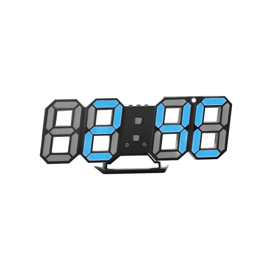 3D LED Moderen Wandklokken Display 3 Helderheid Niveaus Dimbare Nachtlampje Snooze Functie voor Thuis Keuken Kantoor #252761: Black Blue