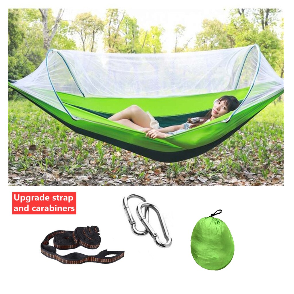 2 personers campinghave hængekøje med myggenet udendørsmøbler seng styrke faldskærmsstof sovegynge bærbar hængende: Grøn opgradering
