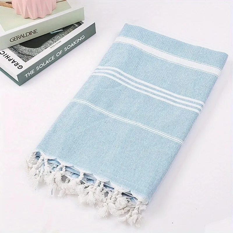 Oversized Turkse strandhanddoek 100x180cm - snel drogend & zandvrij met kwastjesdesign, lichtgewicht en essentieel voor op reis: Blauw