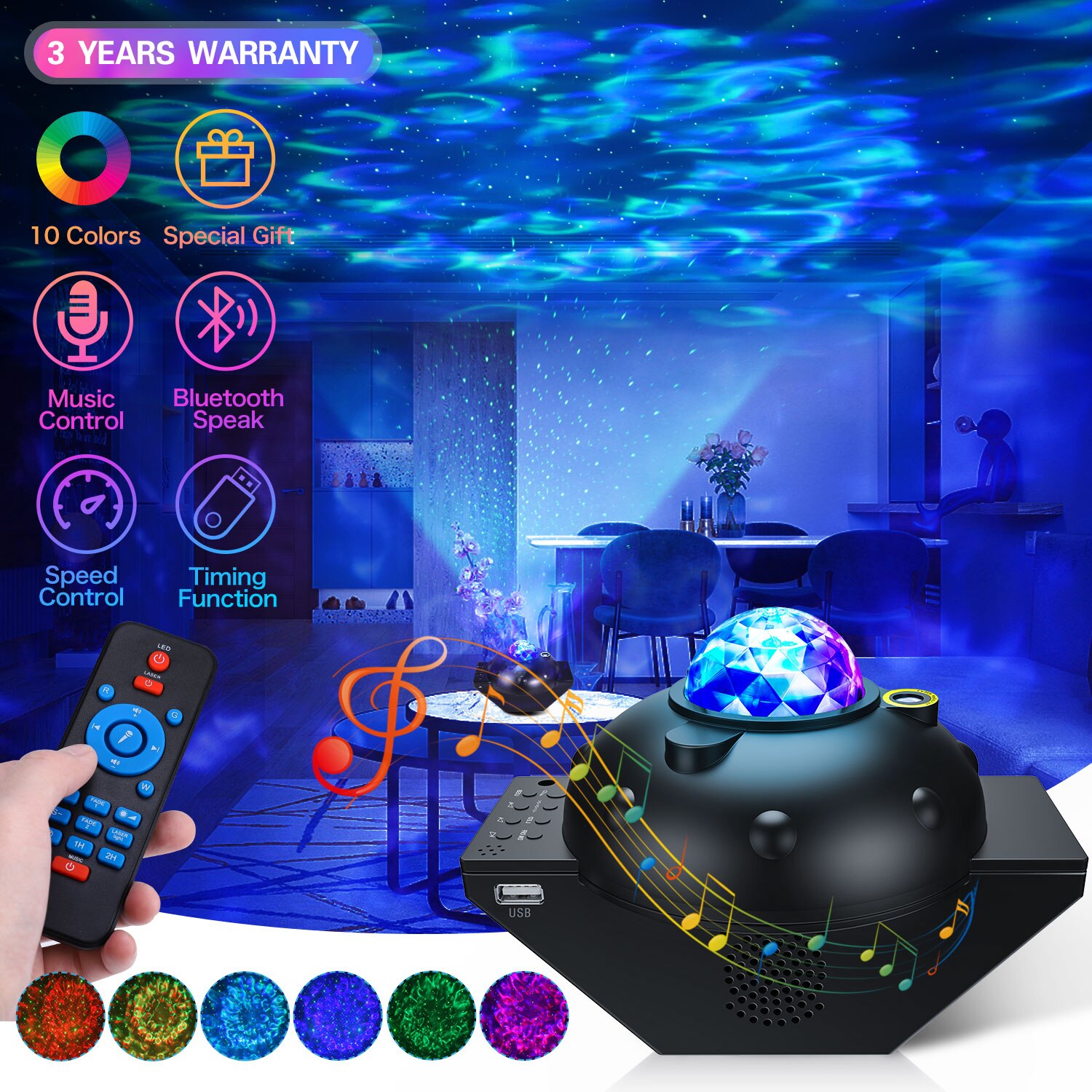 Nachtlampje Projector Led Light Star Music Projectoren Met Bluetooth Speaker Wave Galaxy Projector Voor Kid Adult Plafond Slaapkamer: Black