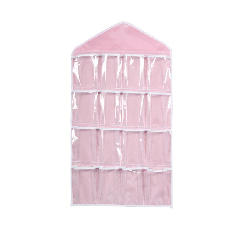 Storage Box 16 Pockets Clear Home Hanging tool Bag Socks Bra Underwear Rack Hanger Storage Organizer: Pink 