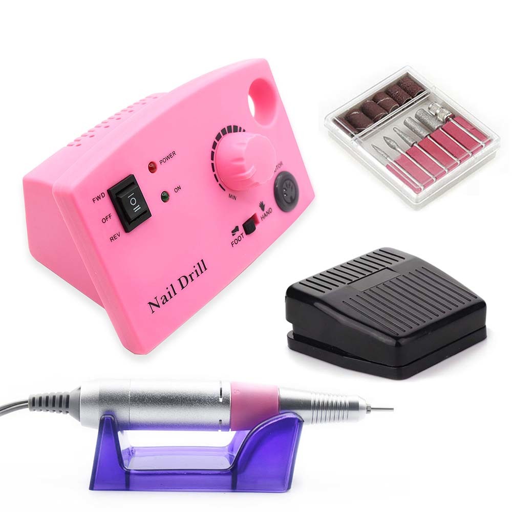 Ponceuse pour ongles, appareil pour poncer, machine et accessoire avec fraiseur et lime à ongle électrique pour manucure, 3 couleurs, 35000RPM: Pink / LES USA