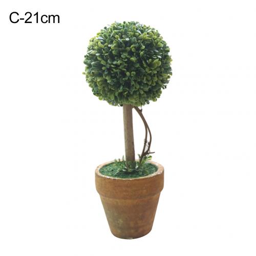 1Pc Heart Star Round Potted Artificial Plant Bonsai Small Tree Pot Plants Bonsai Plant Ornament Home Garden Wedding Party Decor: C Green